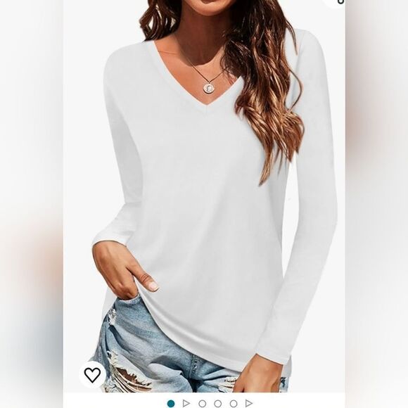 Lands'End 2XL White Relaxed 100% SUPIMA COTTON Lngslvs V-neck Women T-shirt PERU - Picture 2 of 8